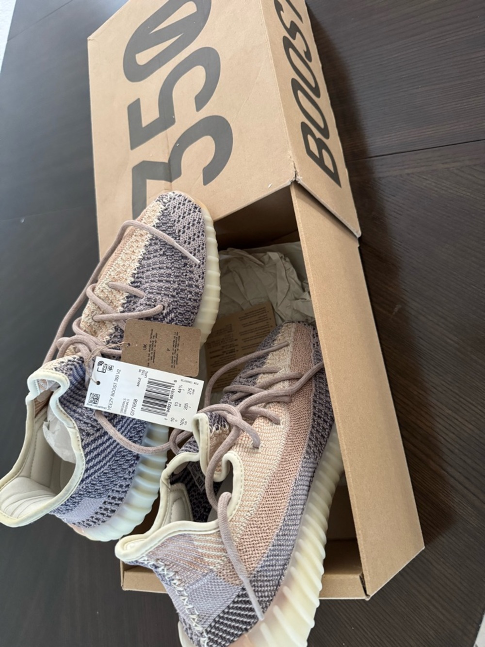 Yeezy Knit Sneakers in Pink, Gray & Cream